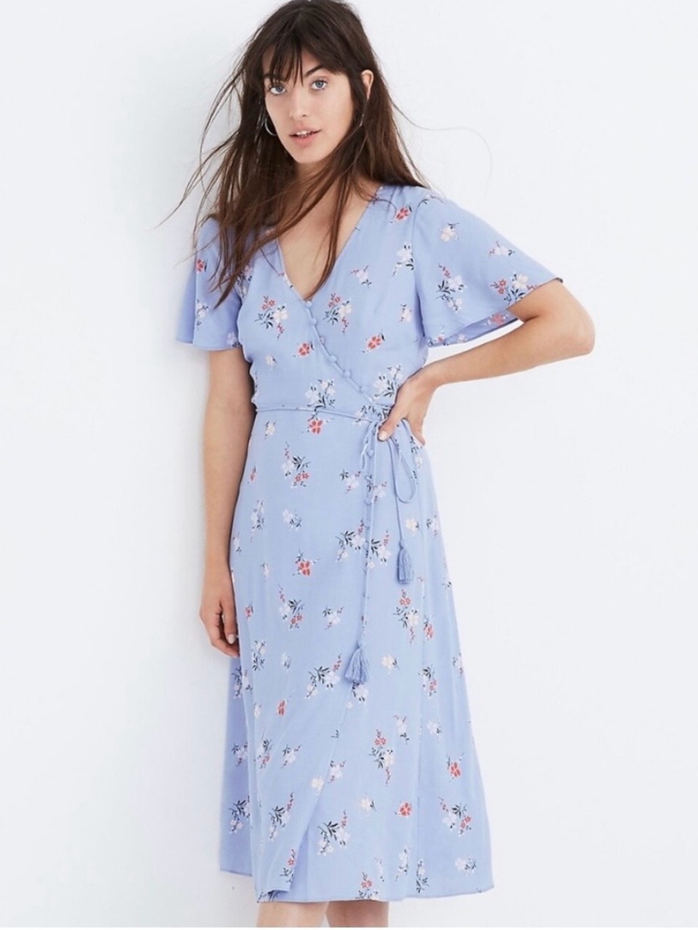 Madewell Light Violet Floral Wrap Midi Dress